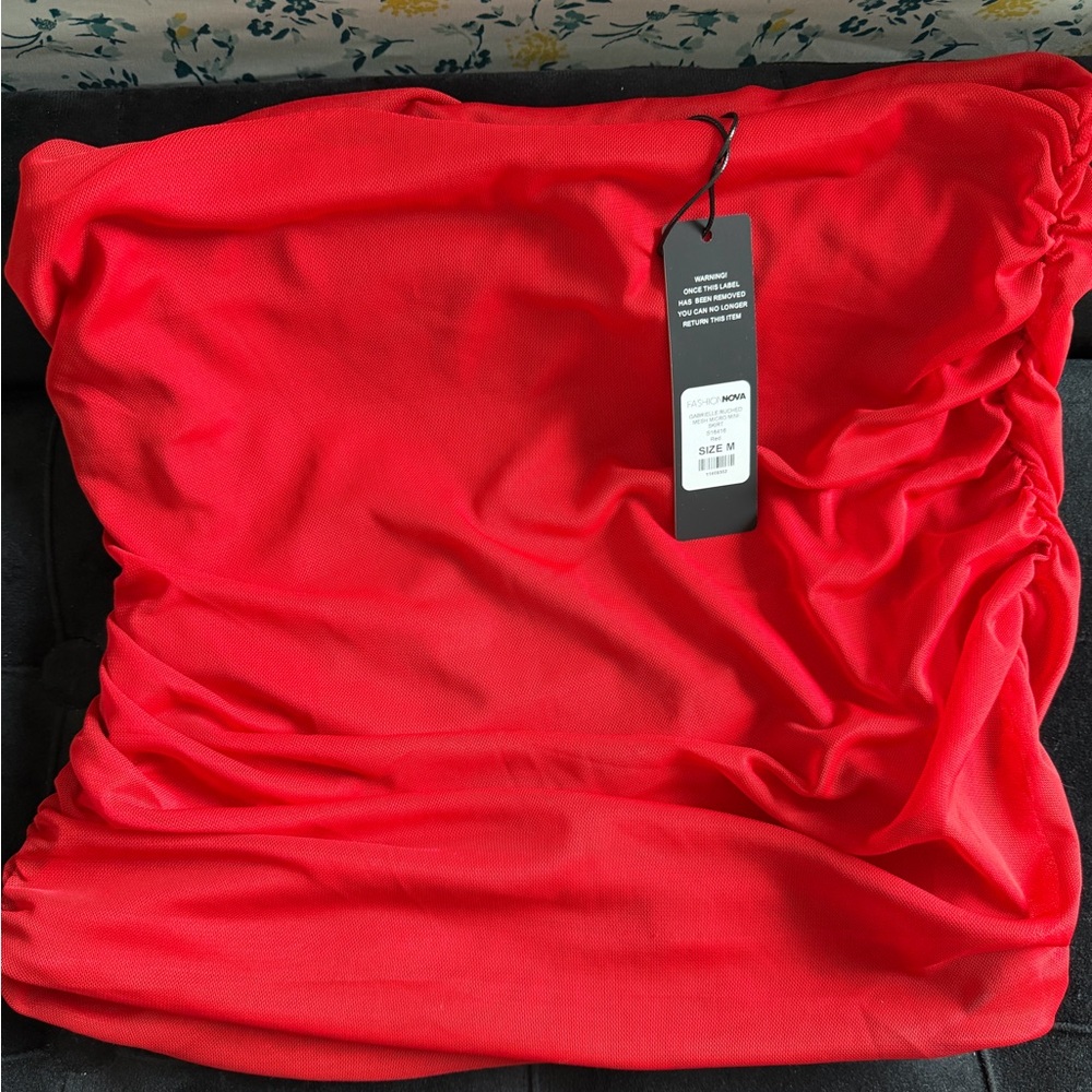Bright Red Strapless Ruched Skirt